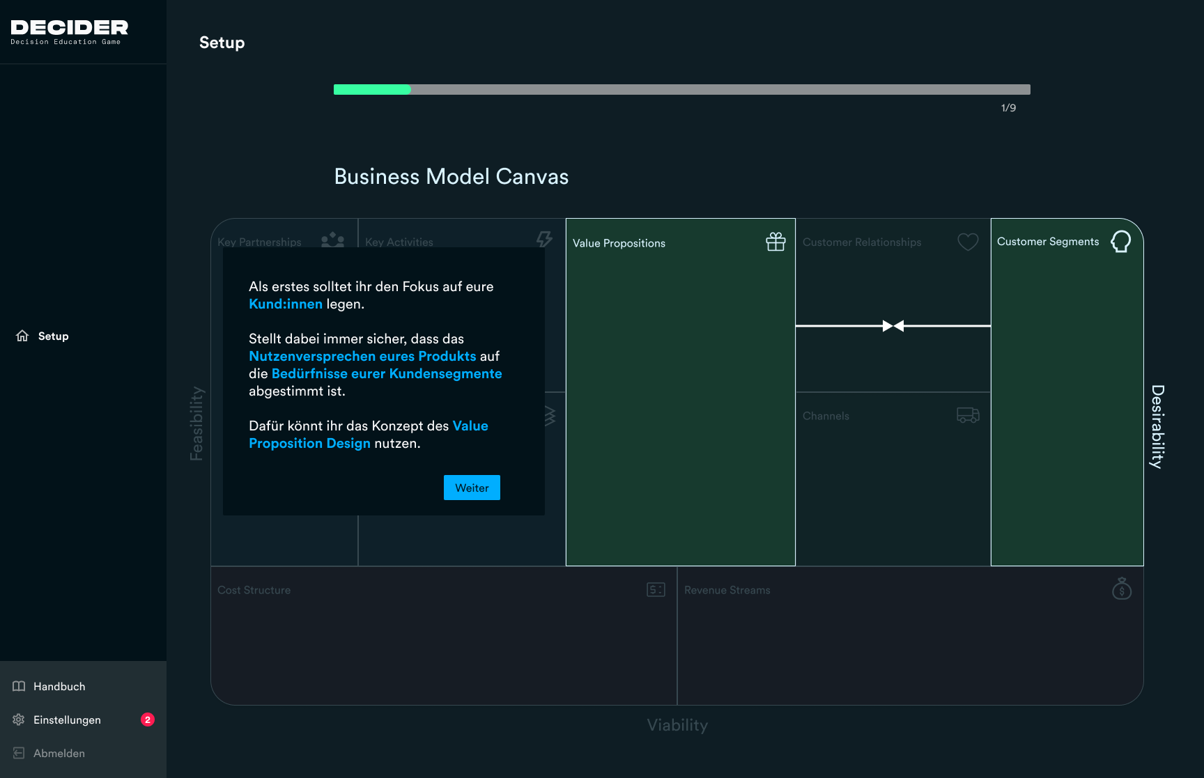 Setup via Business Model Canvas (Konzept)